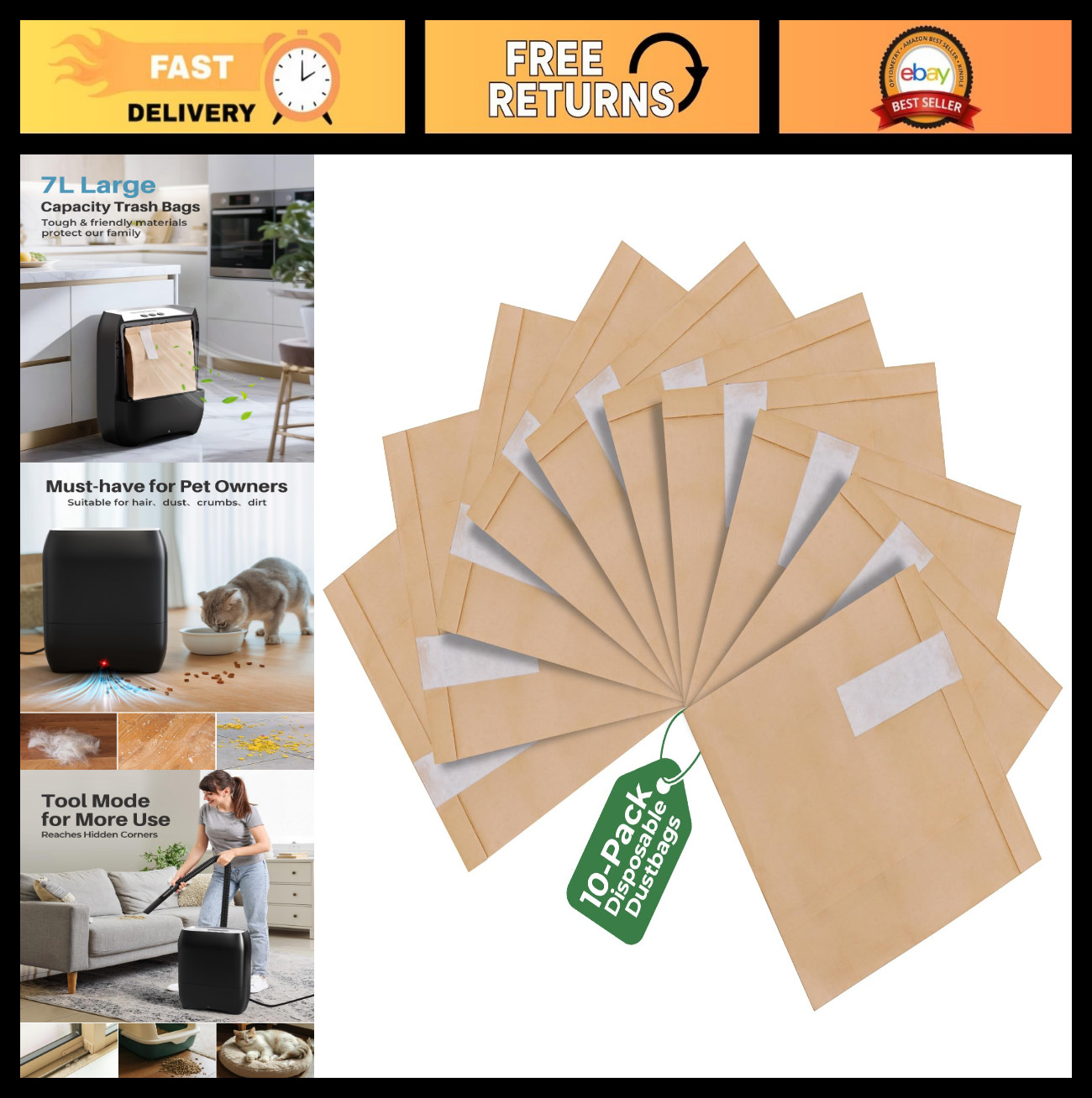 10-Pack Disposable Dustbags for Touchless Vacuum | Durable & Tough Hair Salon Us