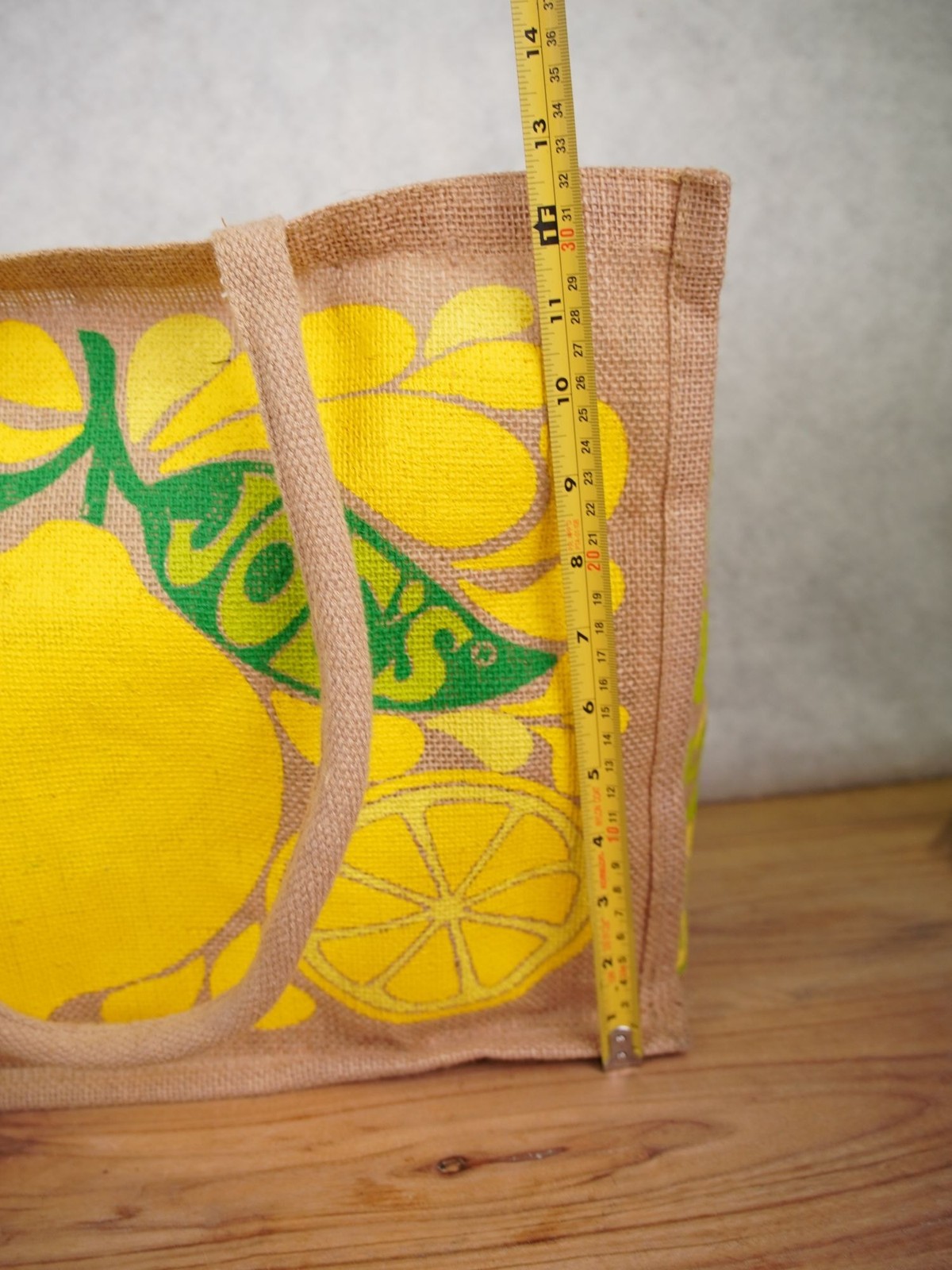 Trader Joes Reusable Jute Tote Bag Lemon & Lime Print Burlap Beach Bag 16″x13″