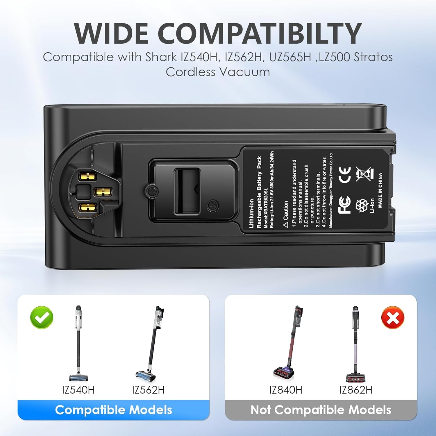 Replacement for Shark XBATR620SL Battery 3900mAh 21.6V Compatible with IZ540H