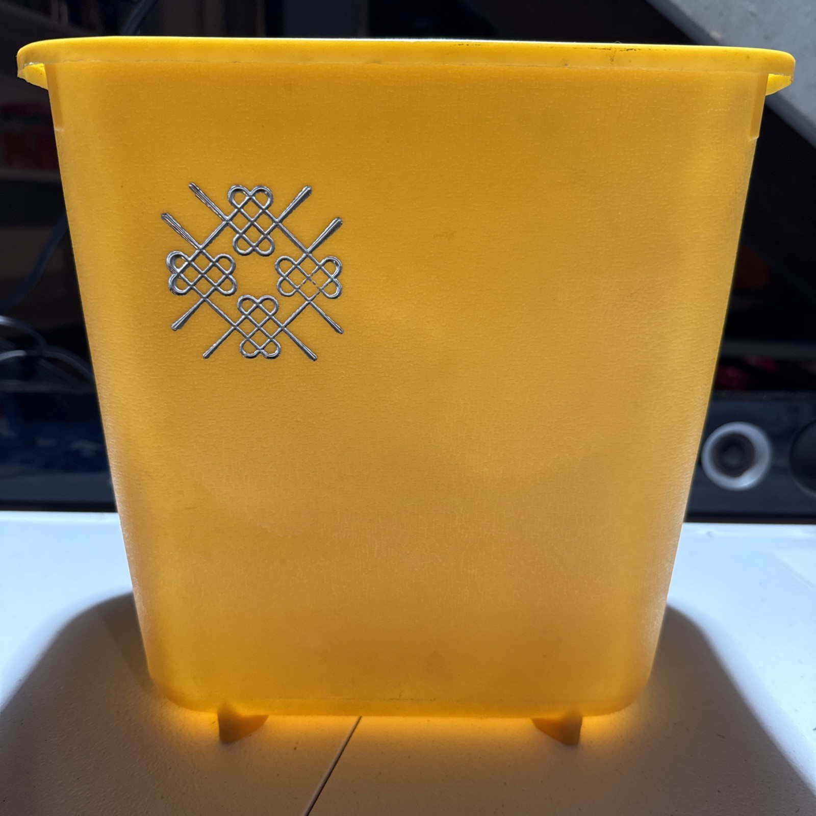Vtg Max Klein Inc Gold/ Yellow Footed Waste Paper/Garbage Can Geometric MCM