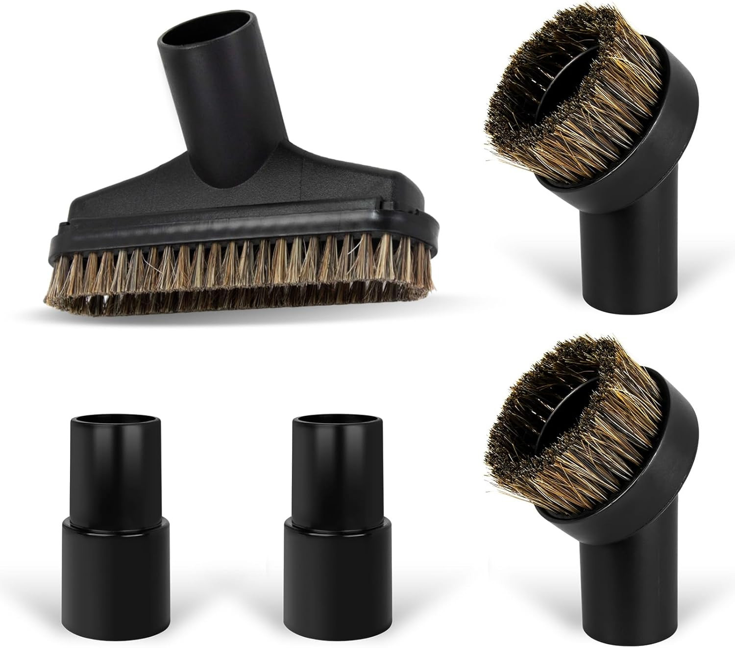 5PCS Horse Hair Brush Vacuum Attachment Set – Black round Vacuum Attachments & B