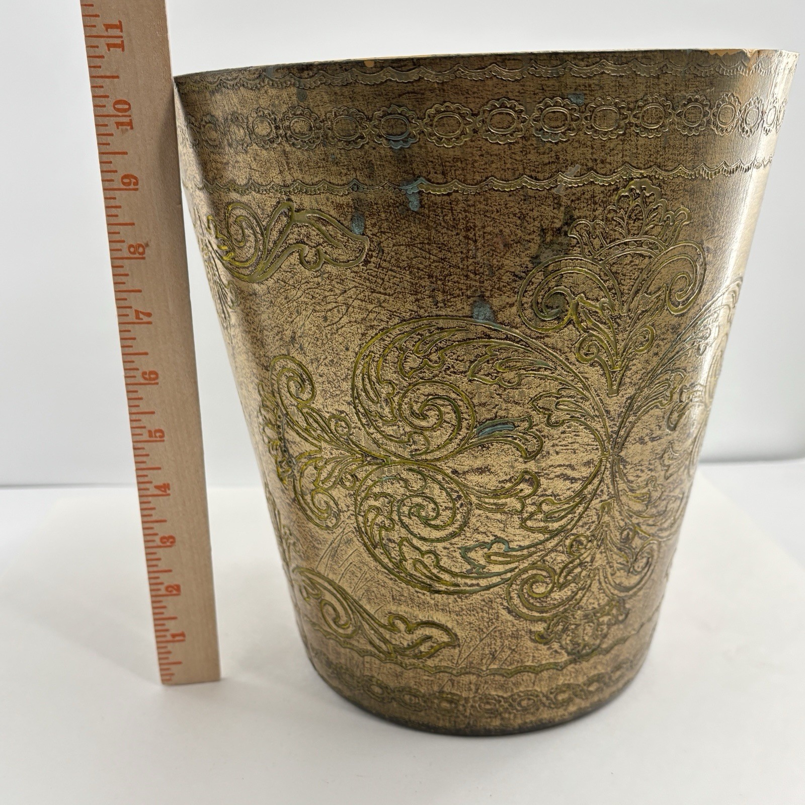 Vintage Italian Florentine Gilt Gold Plastic Wastebasket Italy
