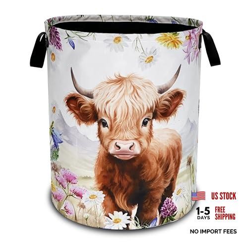 Laundry Basket Oxford Cloth Animal Flowers Laundry Hamper | With Highland Cow