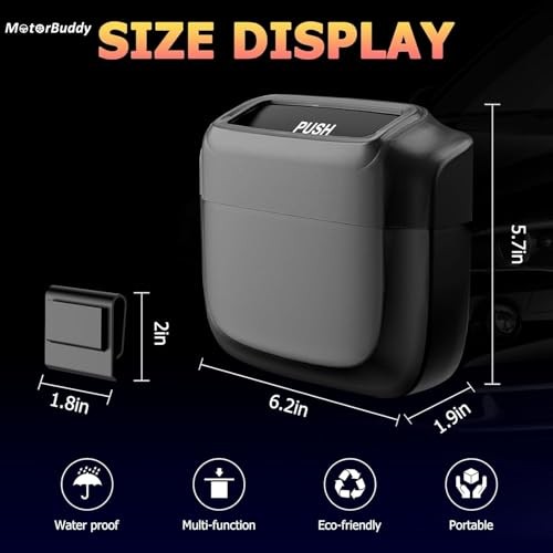 Pack Car Trash Can with Lid, Built-in Storage Garbage Bag, Vehicle 2 Black
