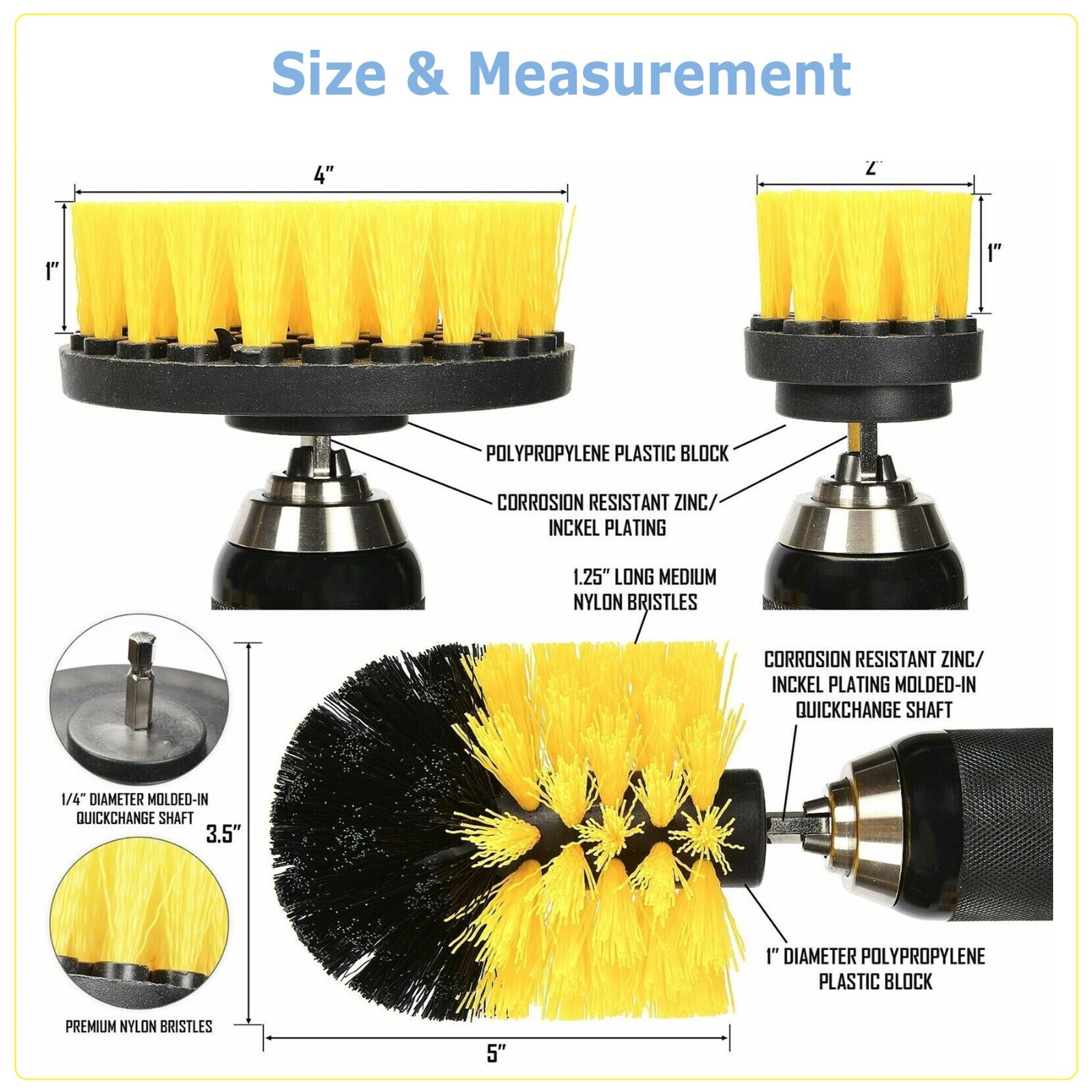 5Pack Drill Brush Attachment Set-Car Interior Detailing Kit，Power Scrubber Brush
