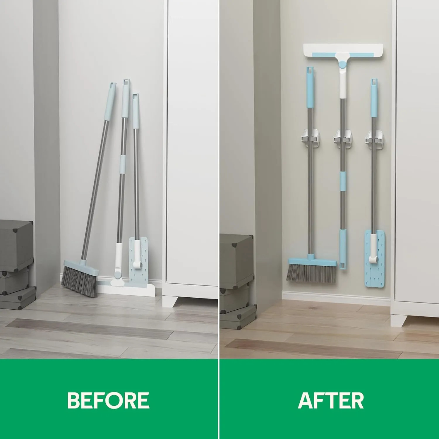 Reliahom Broom Holder Wall Mount, 3-Pack Self-Adhesive Mop Organizer Rack