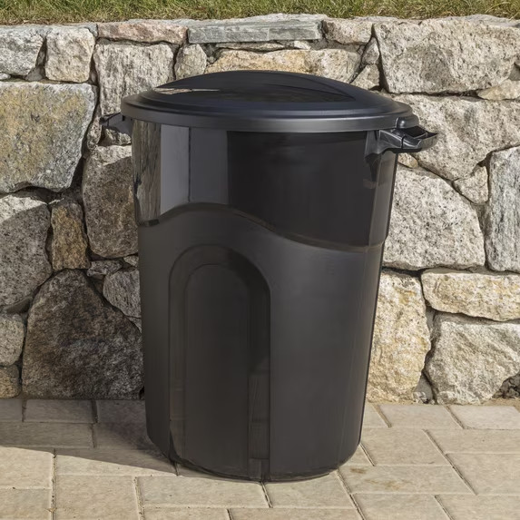 Hyper Tough 32 Gallon Wheeled Heavy Duty Plastic Garbage Can, Attached Lid, Blac