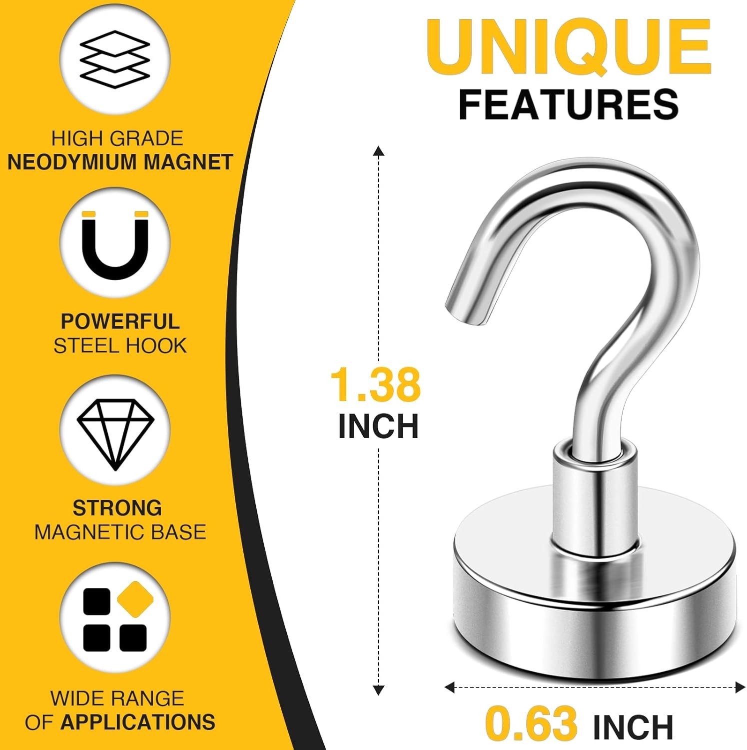 Durable Stainless Steel Magnetic Hooks – 10 Pack 30lbs for Cabinets & Classrooms