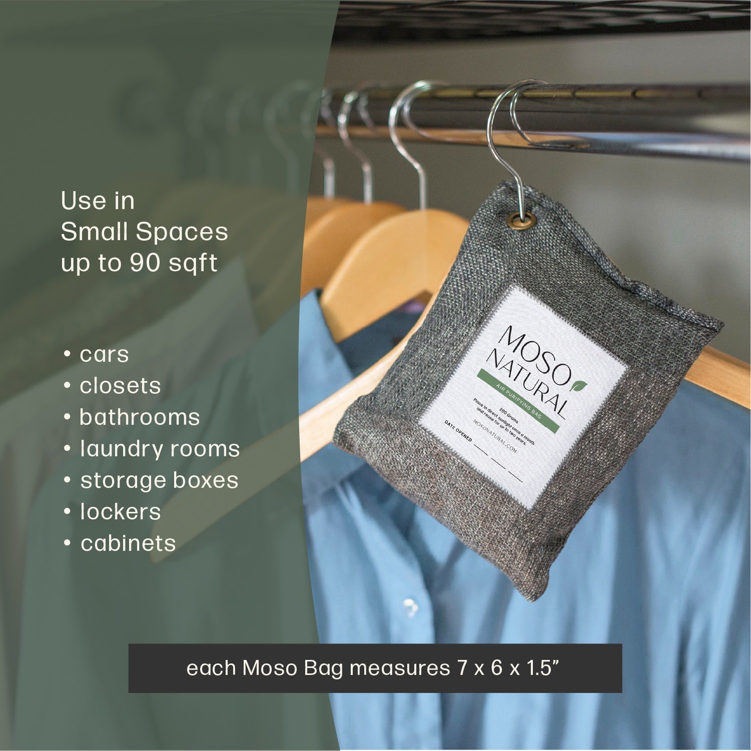 Moso Natural Air Purifying Bag 200g. Odor Eliminator for Car, Closet, Pet Area