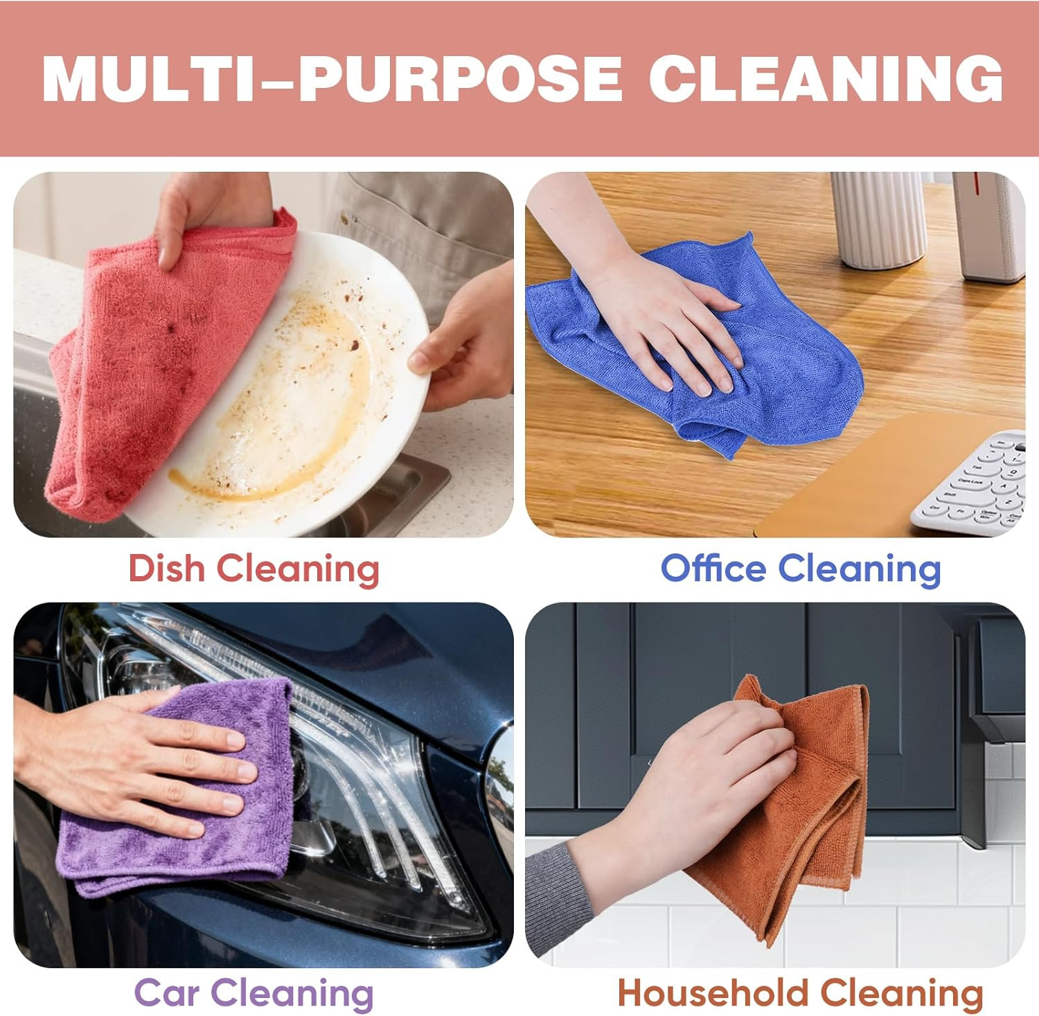 10 Colors Microfiber Cleaning Cloths, 10 Pack Assorted Cleaning Rags | Microfibe