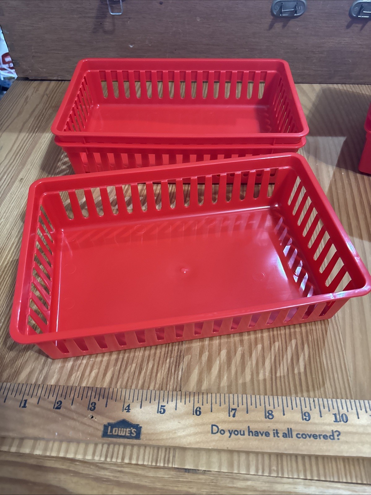 (10) Plastic Bin Basket/ Organizing Storage 11 X 6X2 1/2 Red