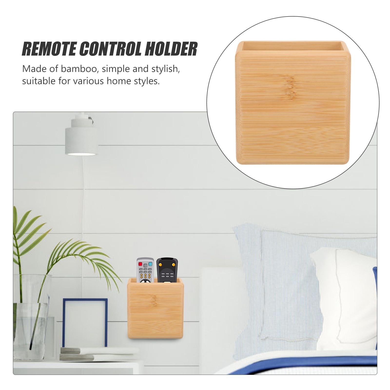 Wall-Mounted Remote Control Holder Bamboo Natural Storage Organizer