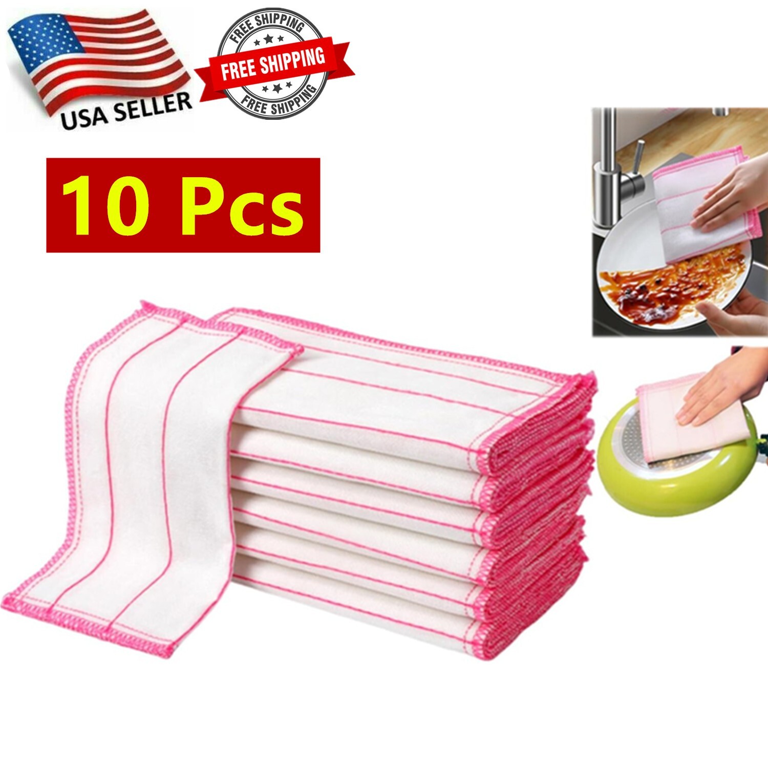 10Pc Natural Wood Fiber Cleaning Cloth Odor Free Dish Cloth Reusable Dish Towel