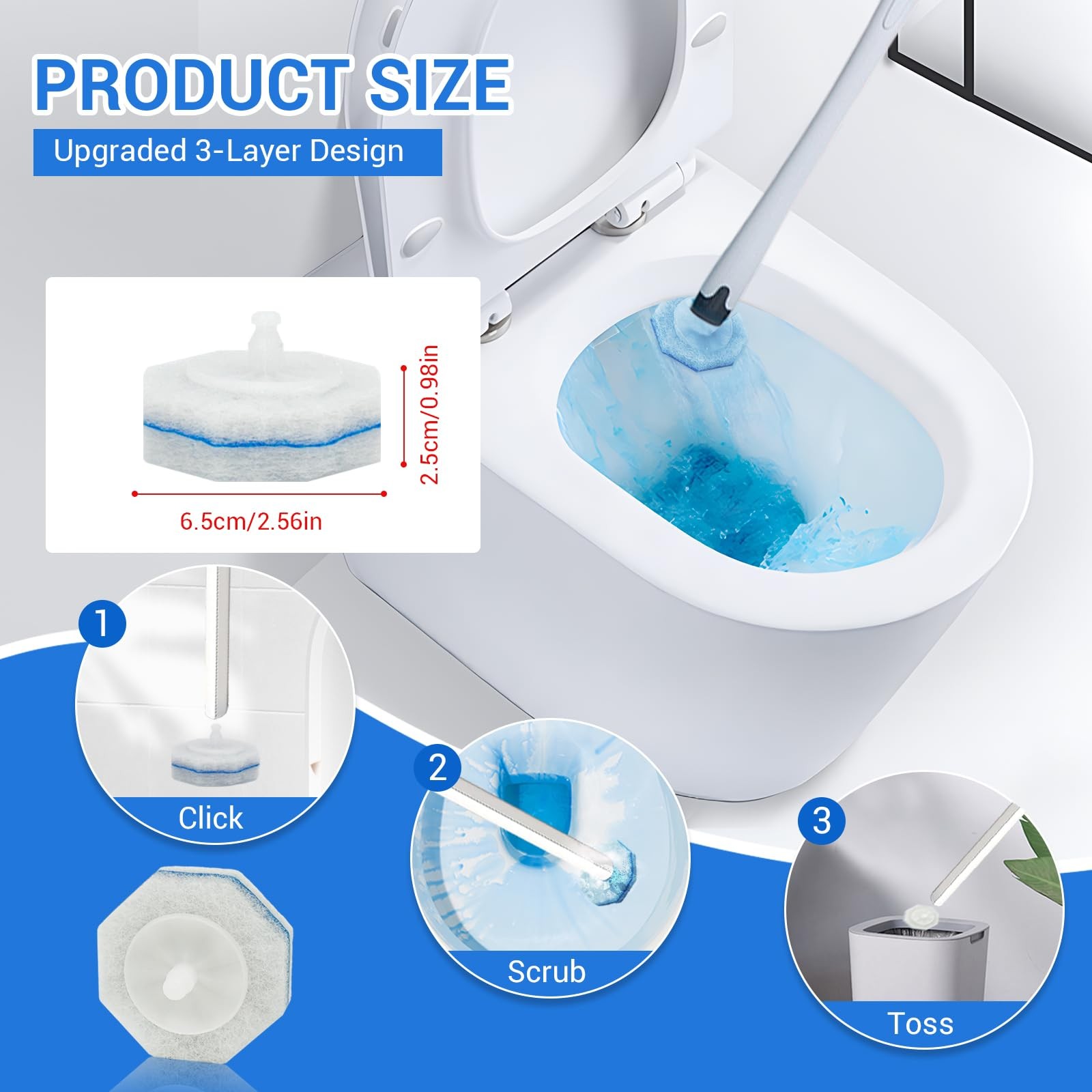50 Pack Disposable Toilet Brush Refills, Universal Compatible Replacement Hea…