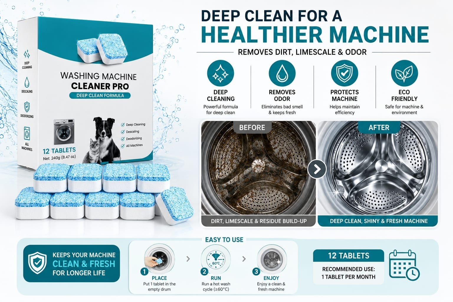 Uproot Clean Washing Machine Cleaner Tablets 12 pcs daily used at home