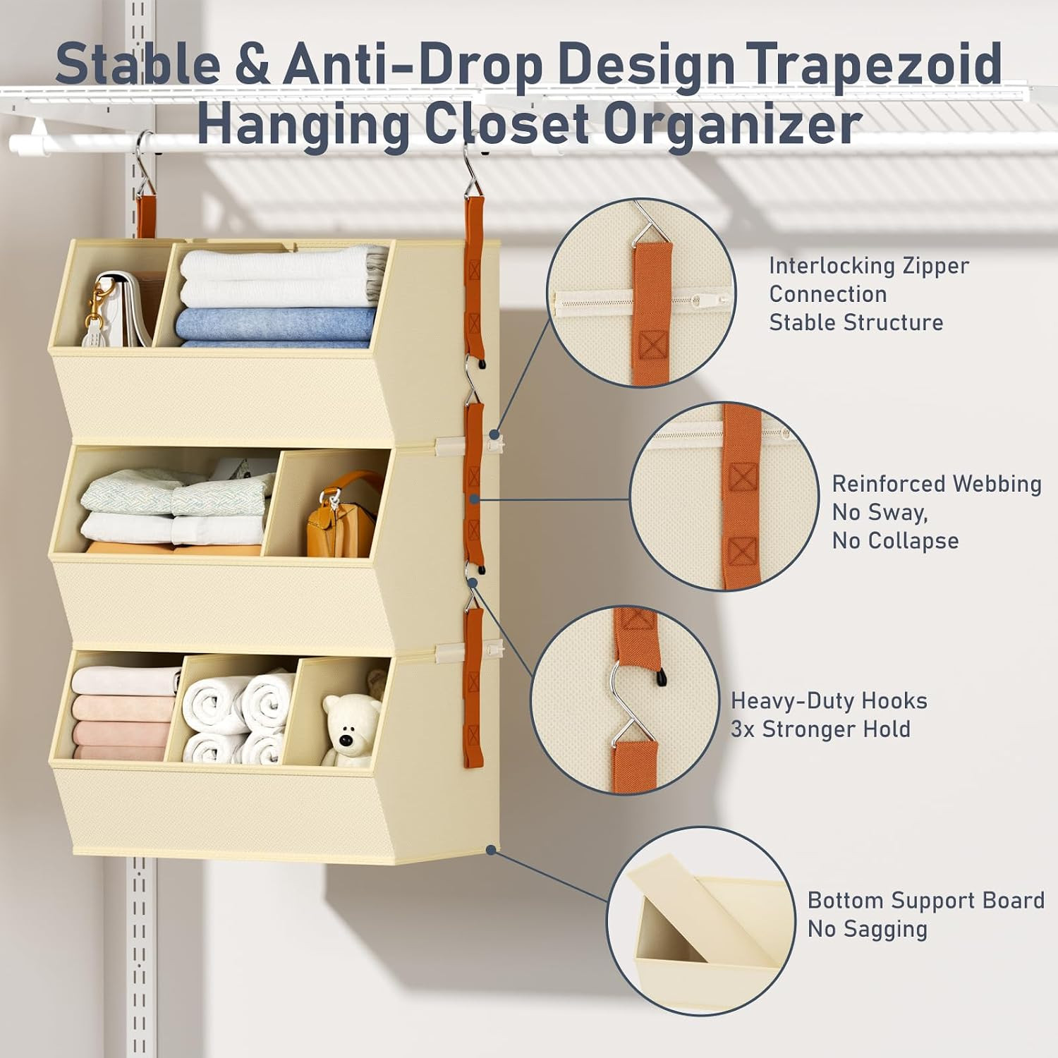 Hanging Closet Organizer Extra Large, Clothes Hanging Shelves for Closet with Di