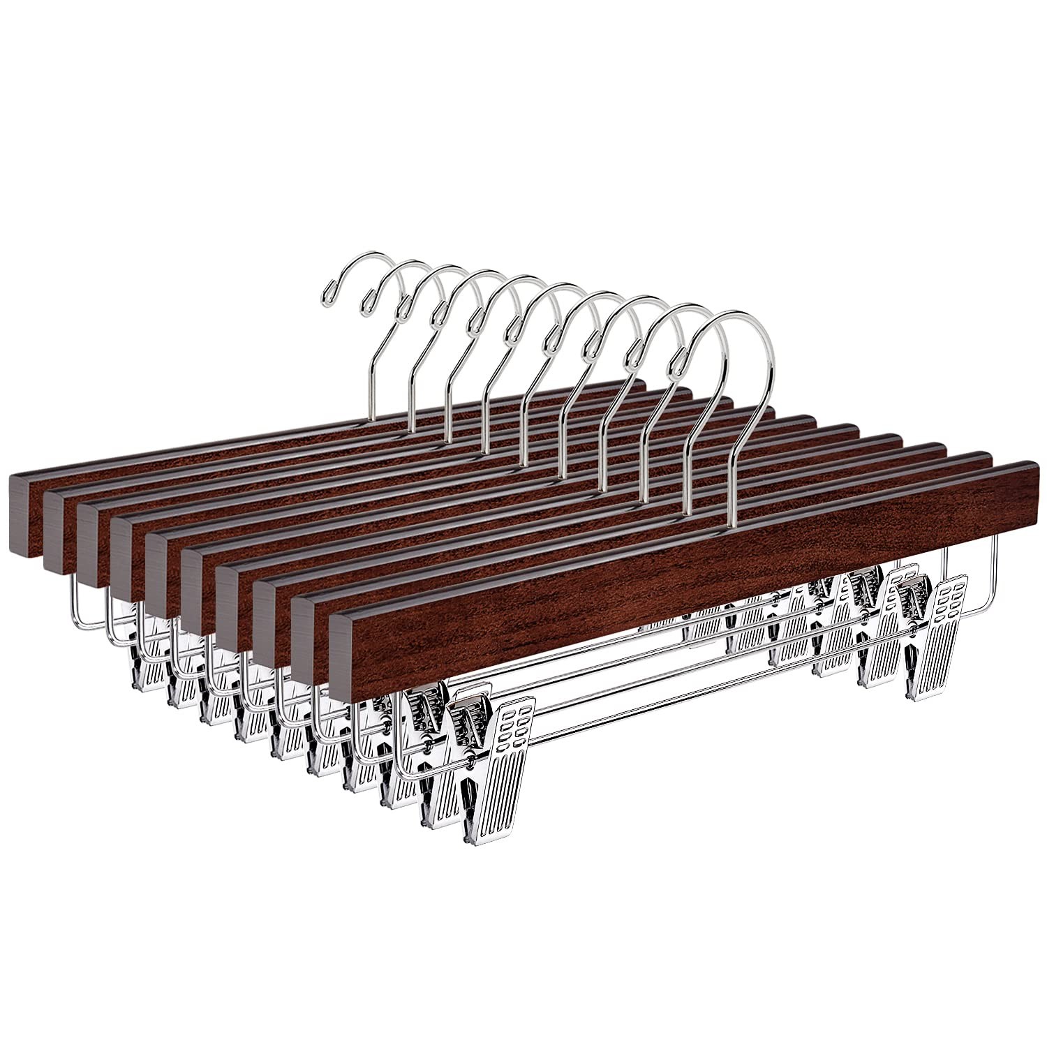 Retro Wooden Pants Hangers With 2adjustable Clips Walnut Wood Skirt Trouser Ha