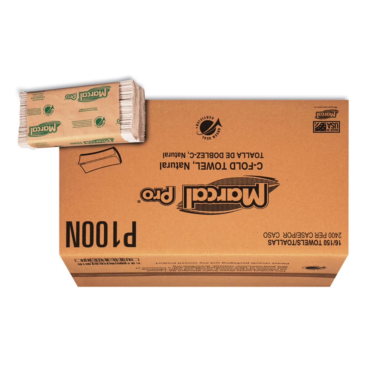 Folded Paper Towels, 1-Ply, 10.125″ X 12.875 “, 150/Pack, 16 Packs/Ct