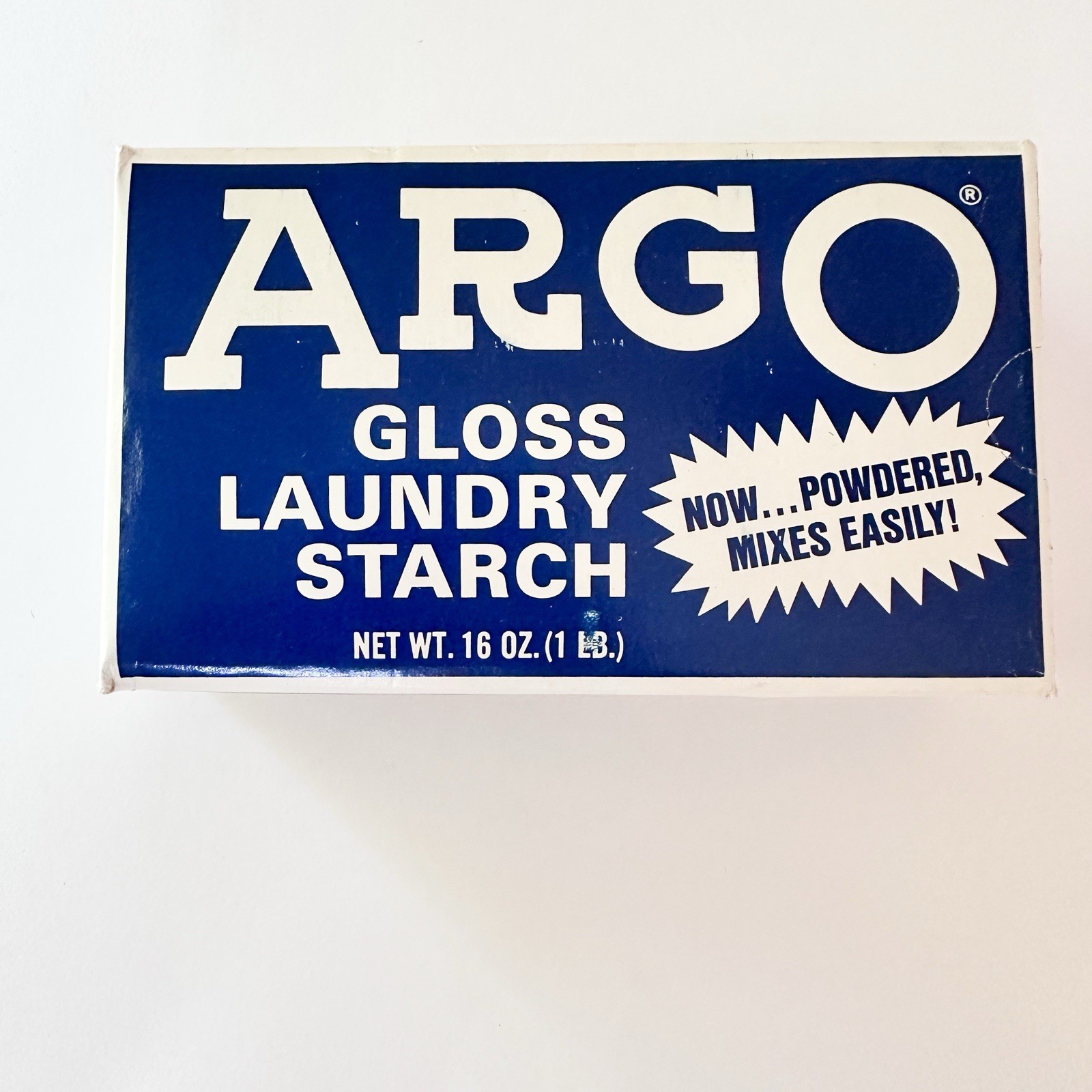 NEW Vintage ARGO Gloss Laundry Starch 16oz 1 lb Blue Box USA Unopened Deadstock