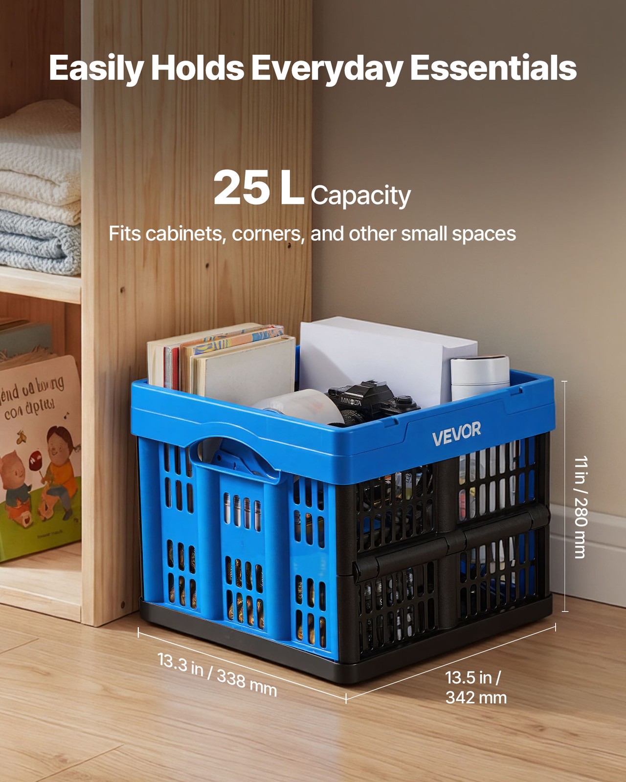 VEVOR Plastic Collapsible Storage Bins 25L 3 Packs Stackable Fold Storage Crates