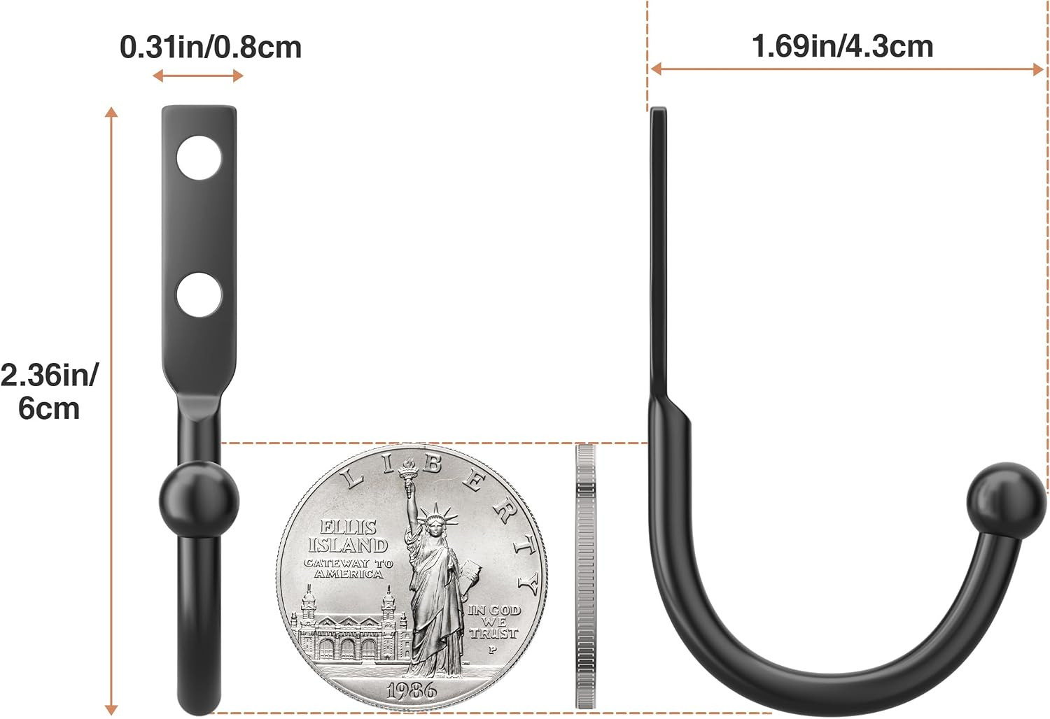 10 Pack Wall Hooks, Metal Hooks Wall Mount, Hold up to 45 Lbs | for Hanging Towe