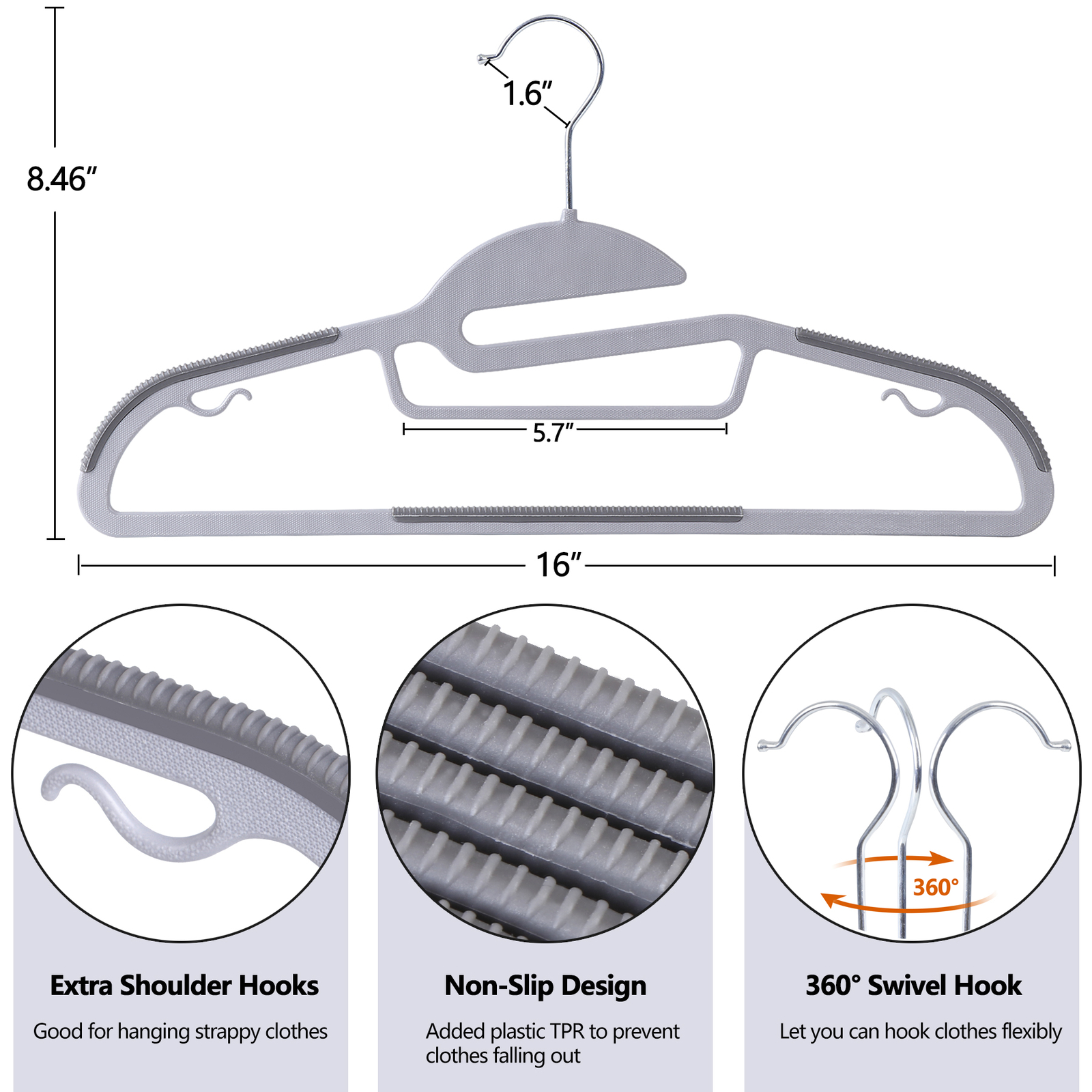 50 Pack Slim Plastic Hangers Non Slip for Clothes Heavy Duty 360° Swivel Hook