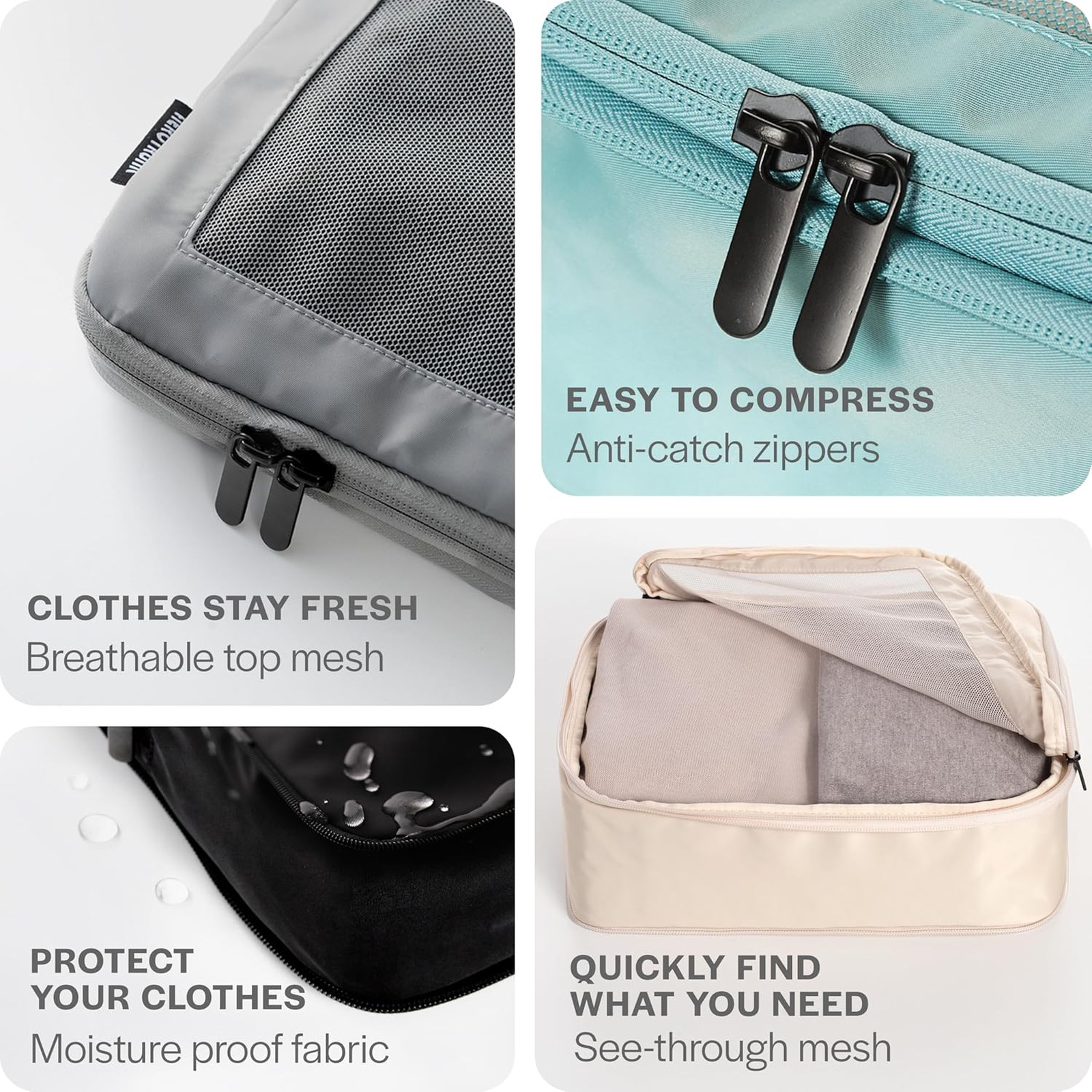 Compression Packing Cubes for Travel, 6-Pack, Light Grey | Solves overpacking