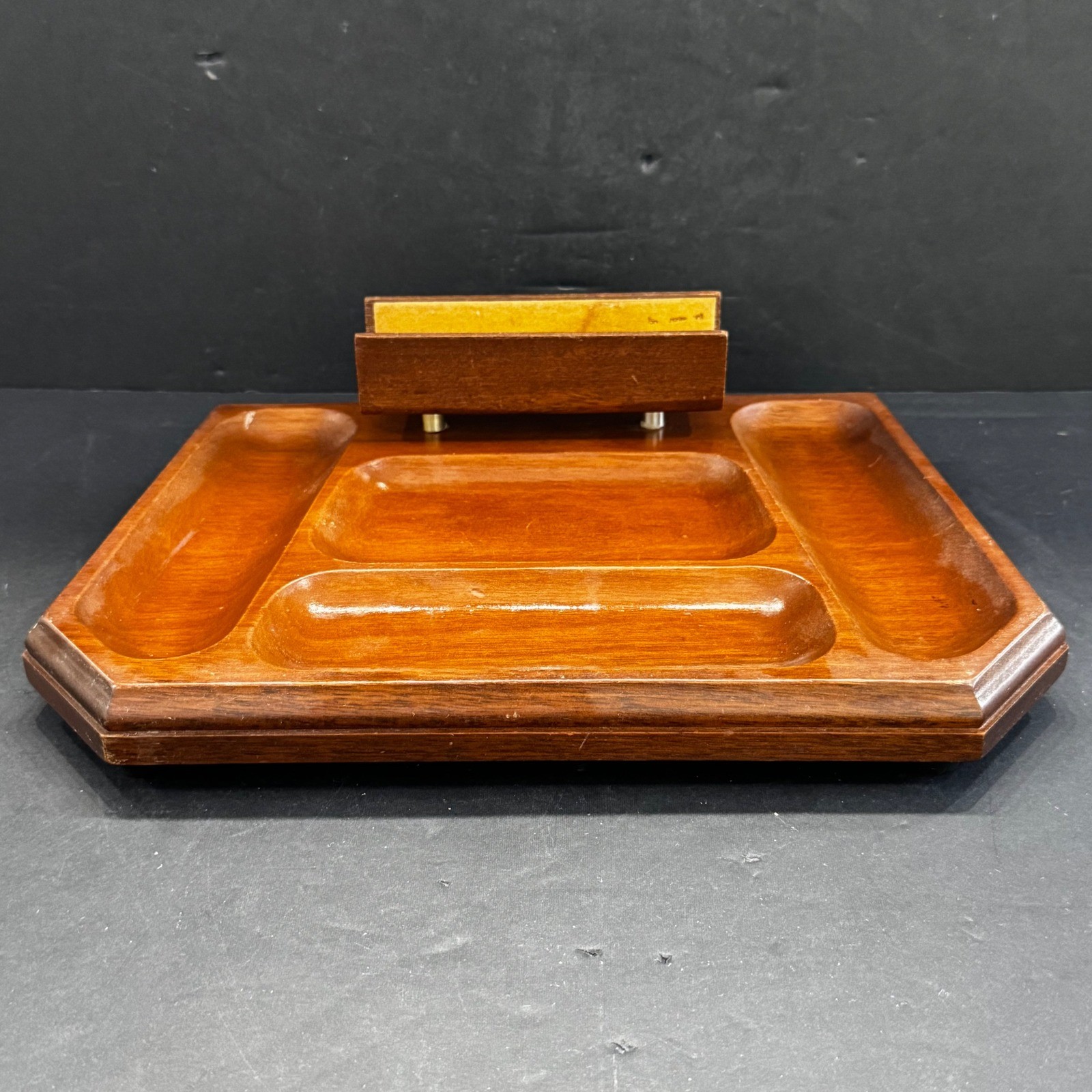 Vintage Swank Wood Valet Tray Japan Mid Century Modern Mens Jewelry Desk Caddy