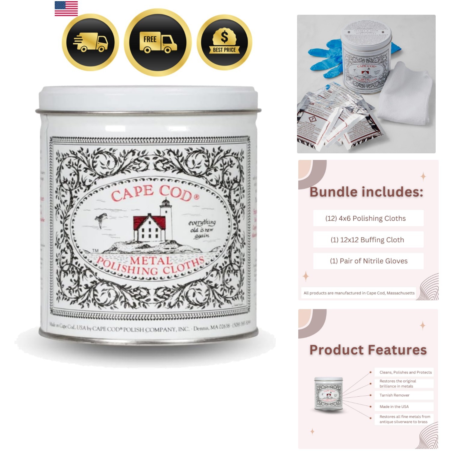 Polishing Metal Tin Bundle for Fine Metals | 12 4X6 Polishing Cloths | 1 12×1…