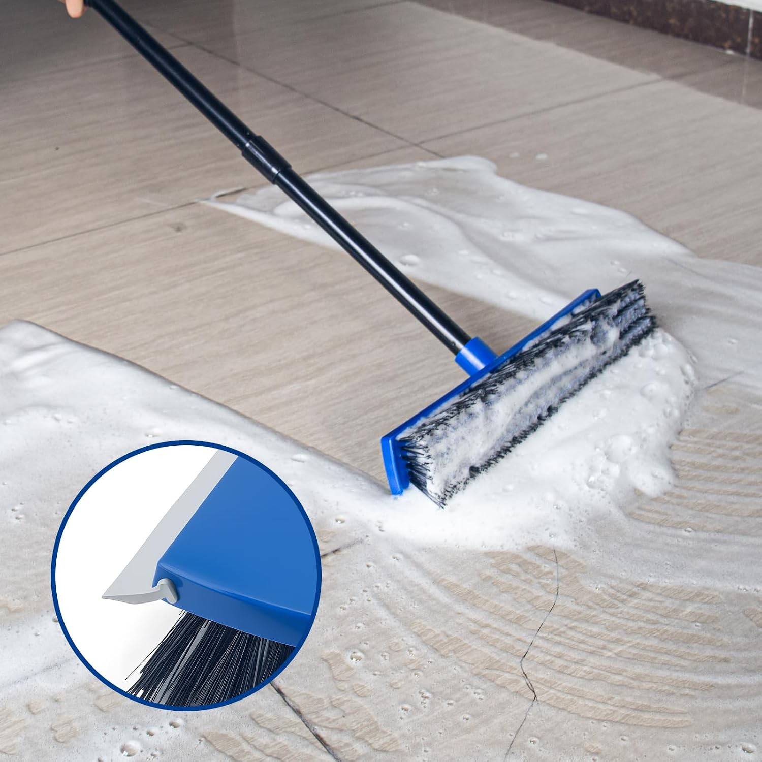 16 Inch 2-in-1 Squeegee Push Broom Outdoor Deck Brush 58″ Long Handle for