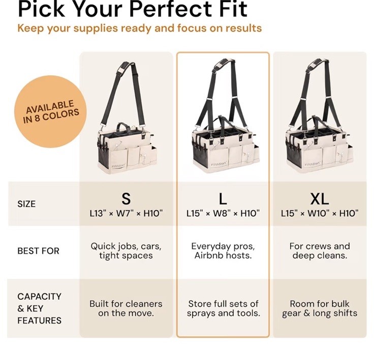 Multiuse Cleaning Caddy with Waist & Shoulder Strap,9 Pockets Beige Large Bag