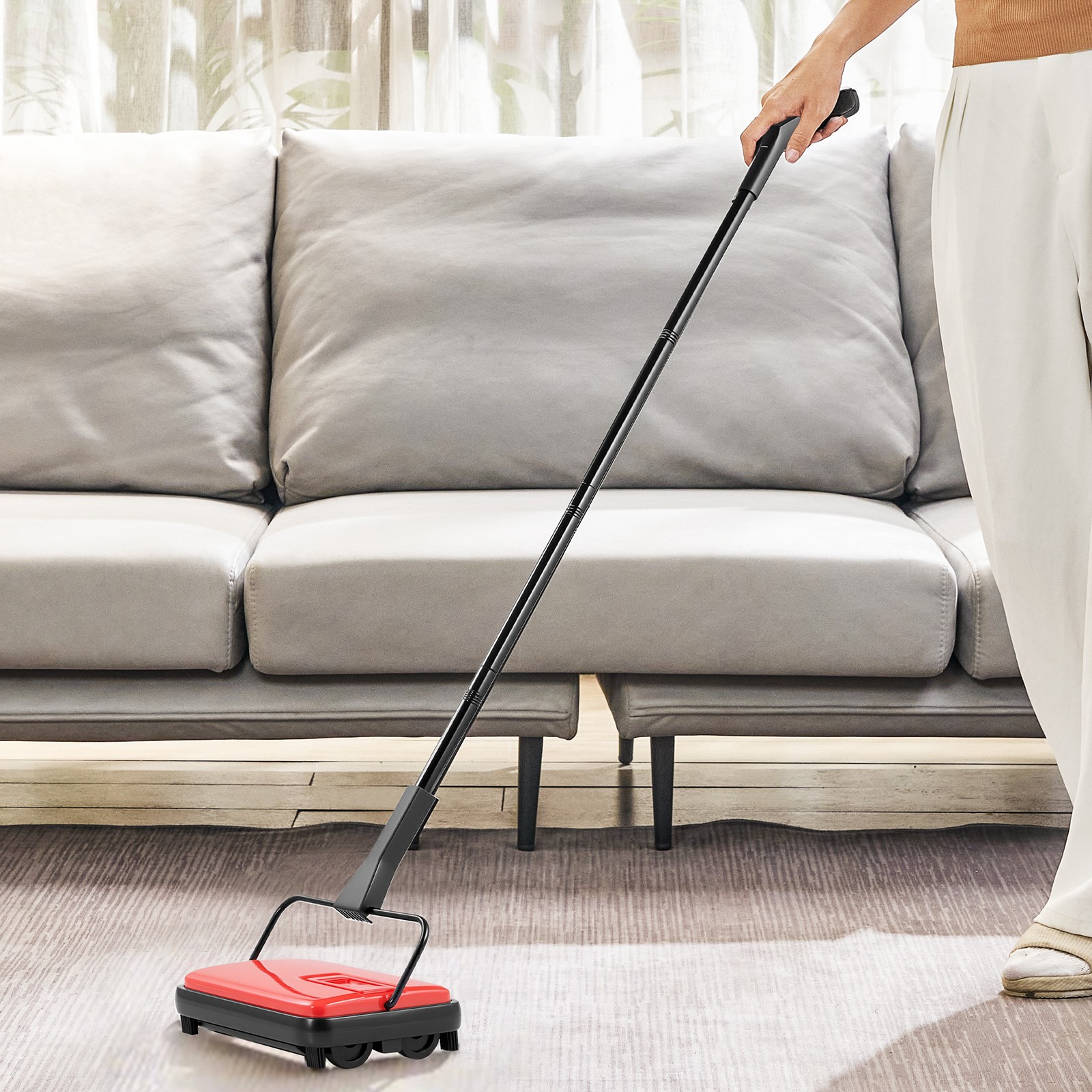 VEVOR Carpet Floor Sweeper Manual 6.7 inch Width Sweeping Paths Non Electric Red