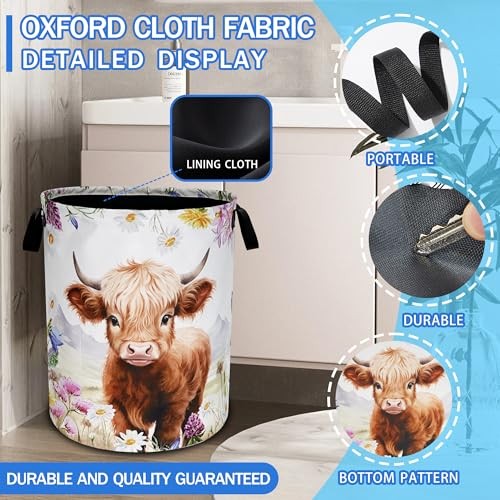 Laundry Basket Oxford Cloth Animal Flowers Laundry Hamper | With Highland Cow