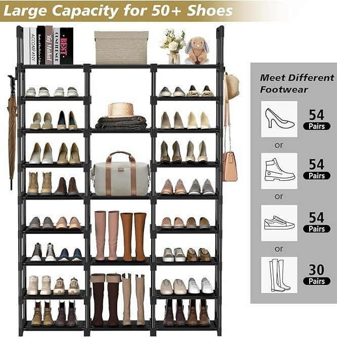 9 Tiers Large Capacity Metal Shoe Rack 50-Pair Shoe Organizer Shoe Storage Tall