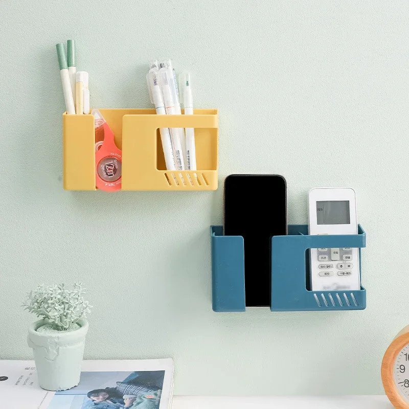 1PC Wall-Mounted Non-Punching Remote Control Storage Box Rack TV Air Conditionin