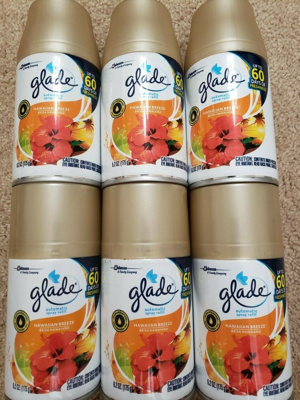 6 Glade Hawaiian Breeze Automatic Spray Air Freshener Refills ( 6 NEW x 6.2 oz )