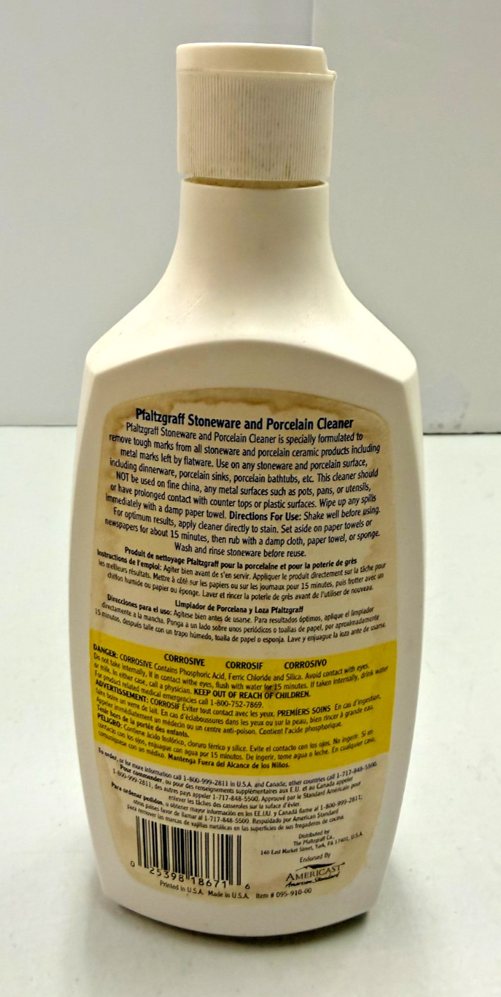 Pfaltzgraff Stoneware and Porcelain Cleaner 20 oz Unsealed Mostly Full