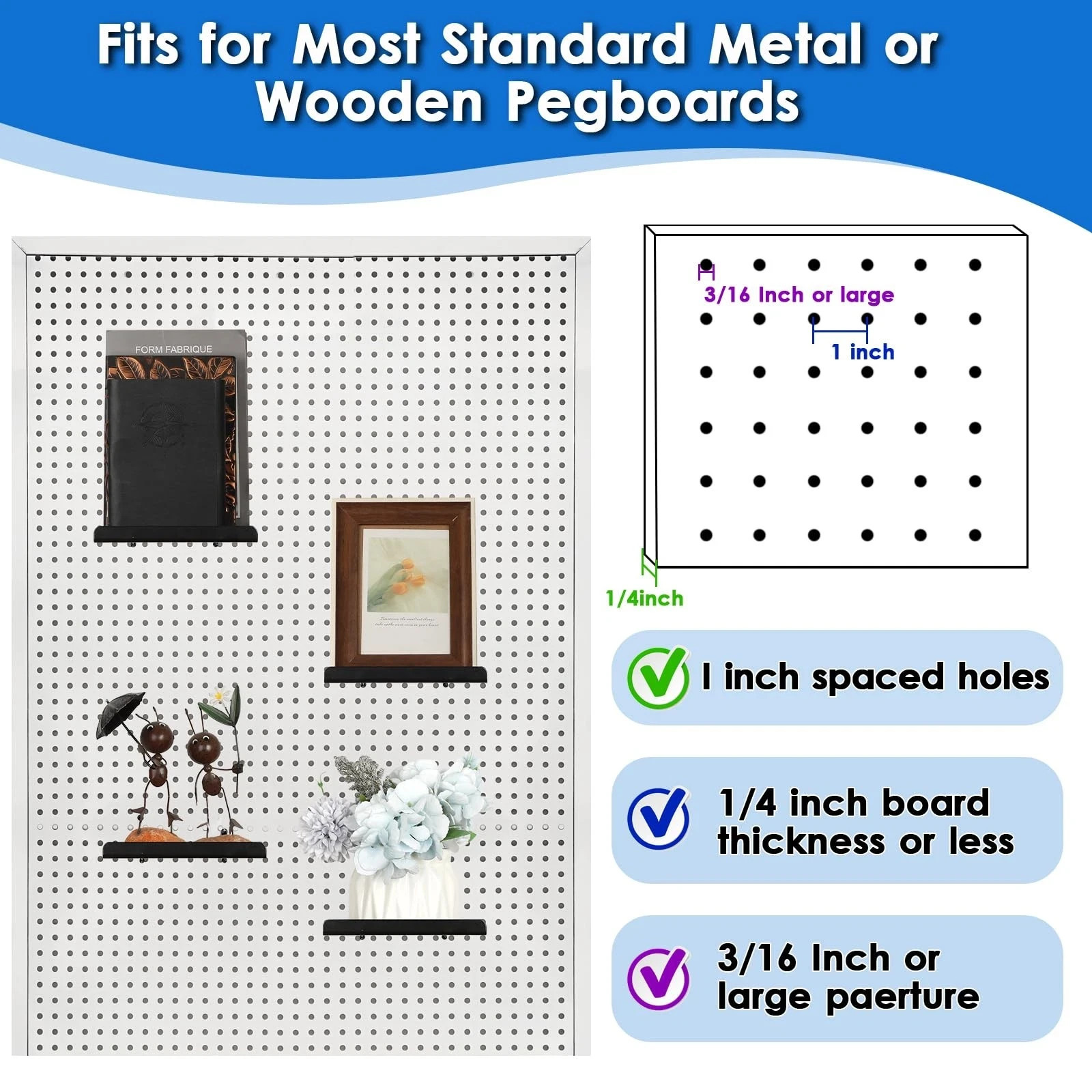 Pegboard Shelves 6 Pack – Medium Shelf for Garage Sturdy Iron Accessories