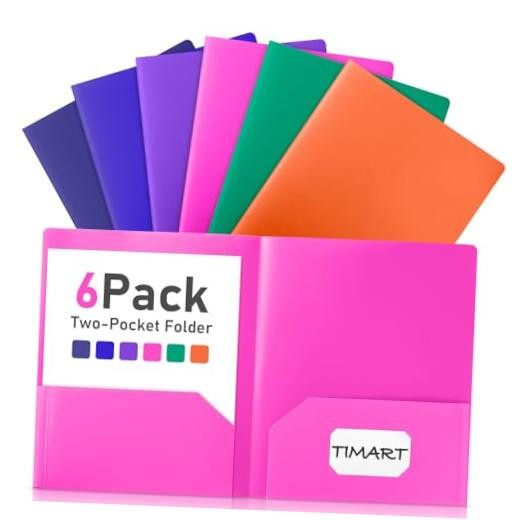 Folders with Pockets-2 Pocket Folders | Heavy Duty 6 Pack Assorted Colors