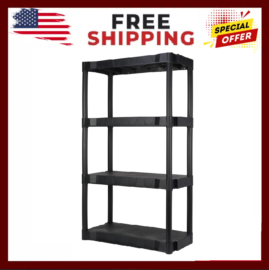 Hyper Tough 4 Tier Storage Shelving Plastic Heavy Duty Organizer Rack Black