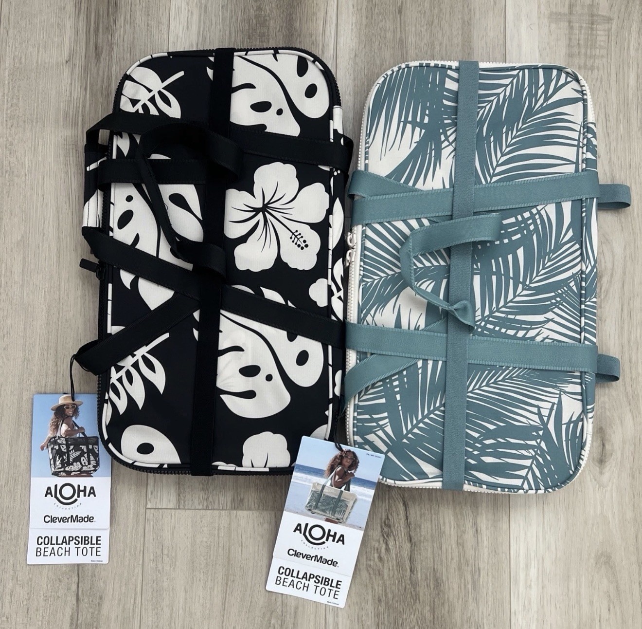 Aloha Collection CleverMade Costco Collapsible Beach Tote Bag Set of 2 Hawaii