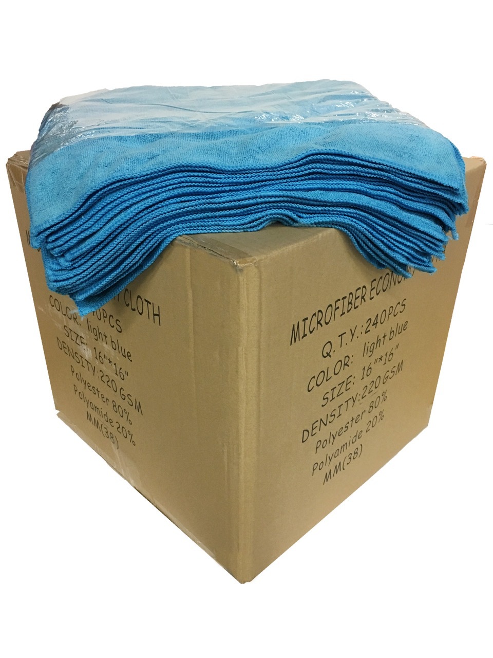 240 Case 16″x16″ Economy Grade Microfiber Cleaning Cloths Auto 220GSM Light Blue