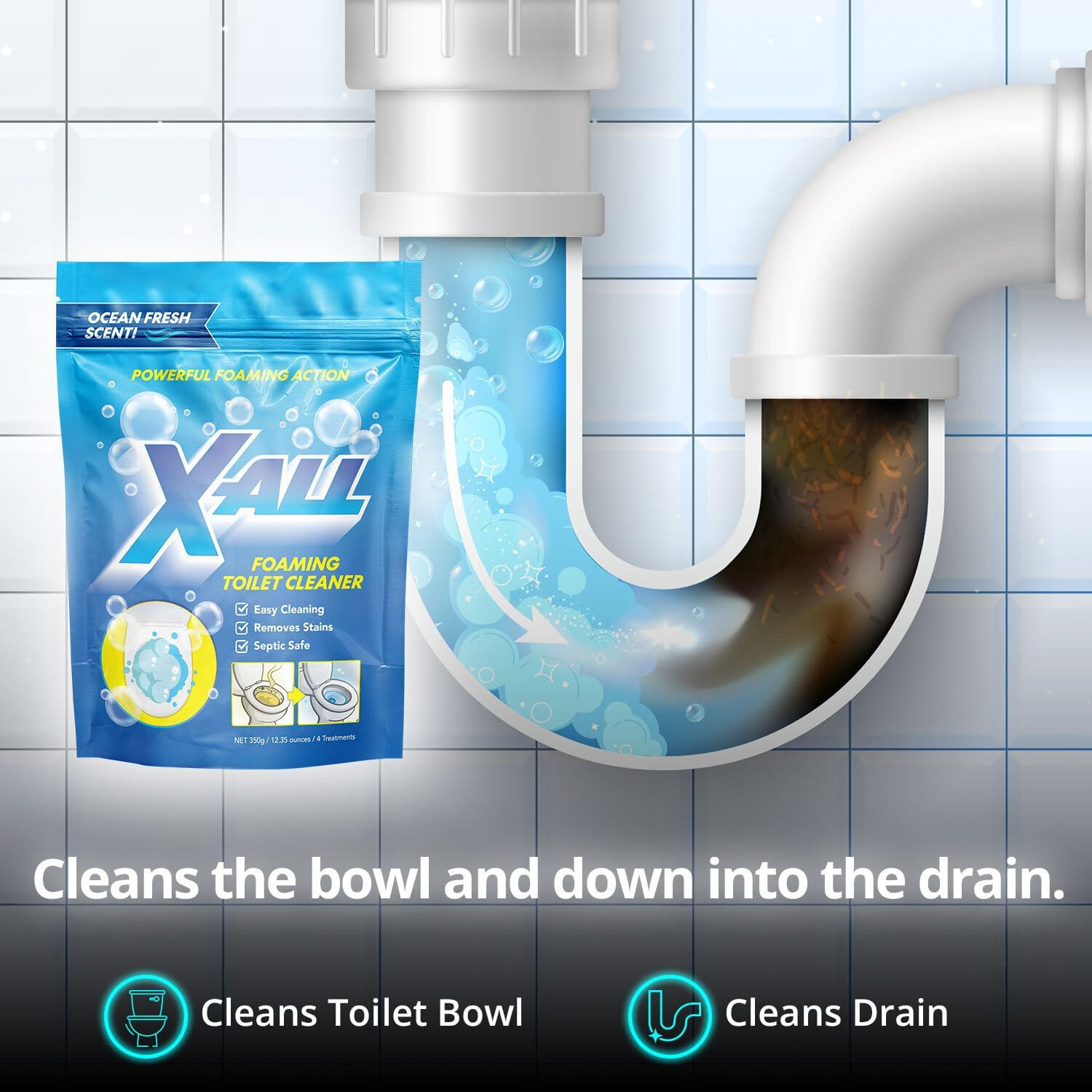 Foaming Toilet Cleaner, Self-Activating Powder for Deep Cleaning, Fights Stai…