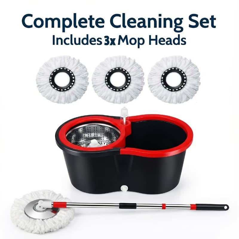 Spin Mop and Bucket with Wringer Set, 360° Spinning Mop System 3 Mop Refill