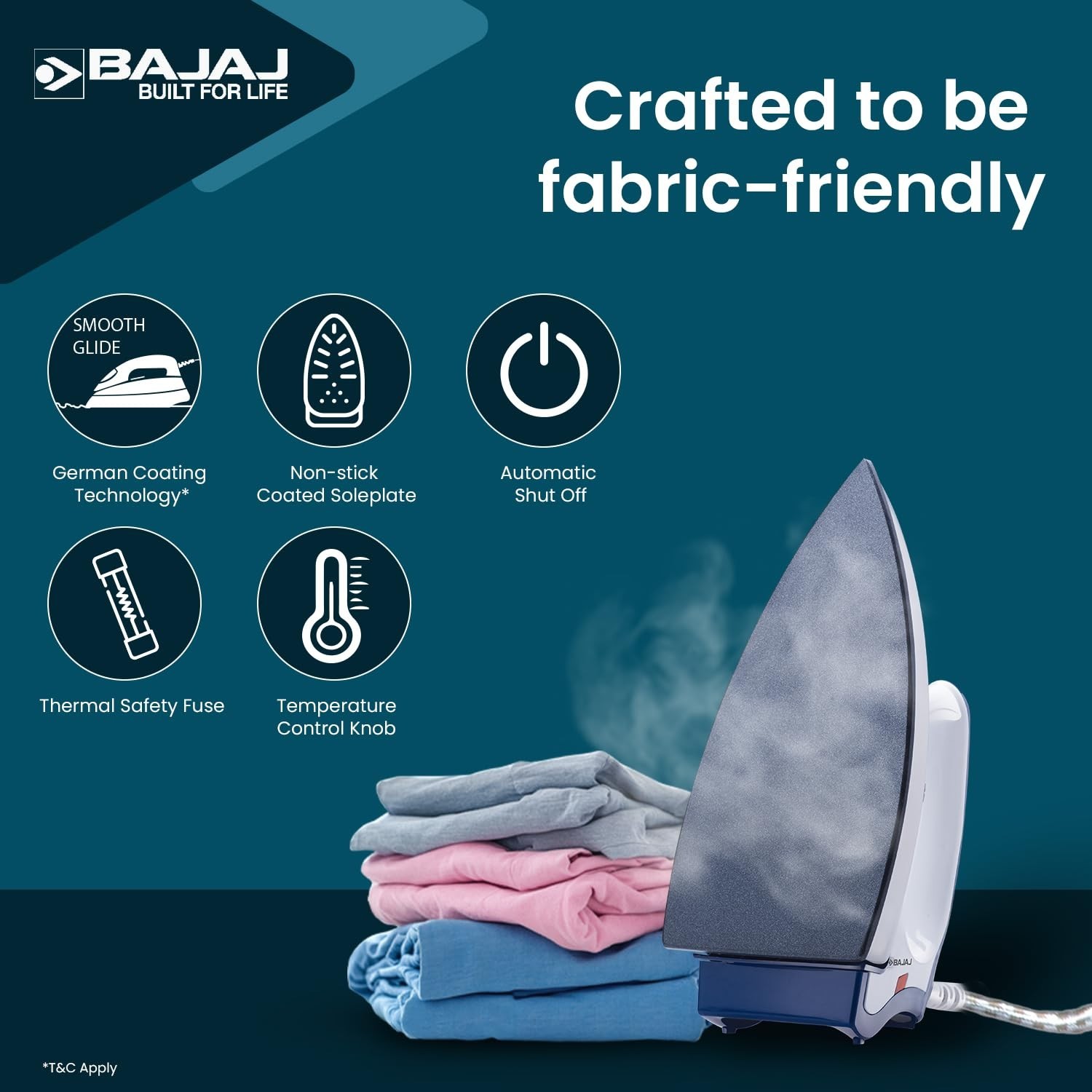 Bajaj Stainless Steel Majesty DX-11 1000 Watts Dry Iron Automatic Shut Off 220V