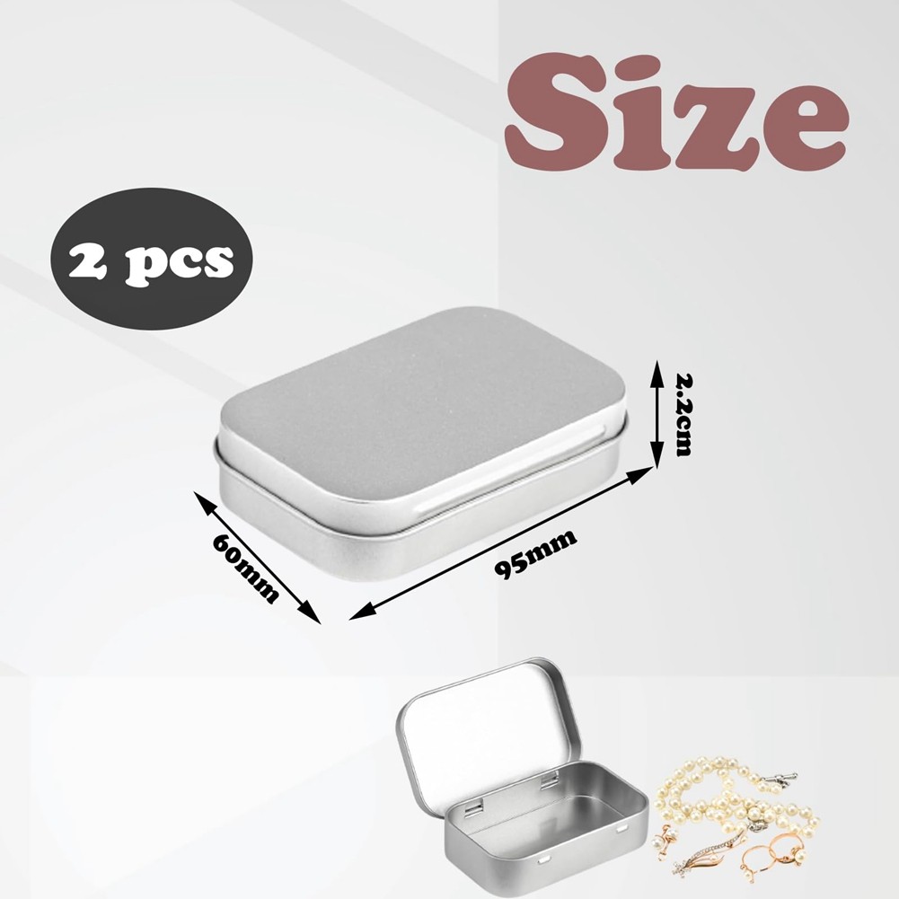 2 PCS Small Storage Box with Lid Rectangular Small Tin Boxes Metal Box with5731
