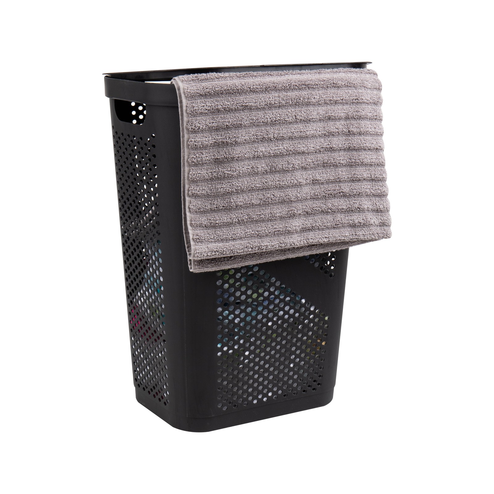 60L Slim Laundry Hamper Lid Ventilated Plastic 17.25″L x 13.75″W x 23.5″H Black