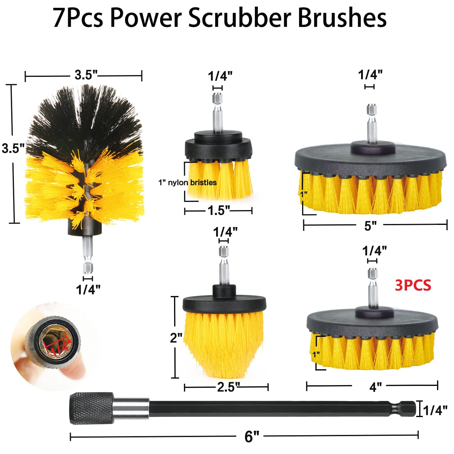 8 Pack Drill Brush Attachment Set, 1/4in Power Scrubber Brush+ Extend Long Rod,