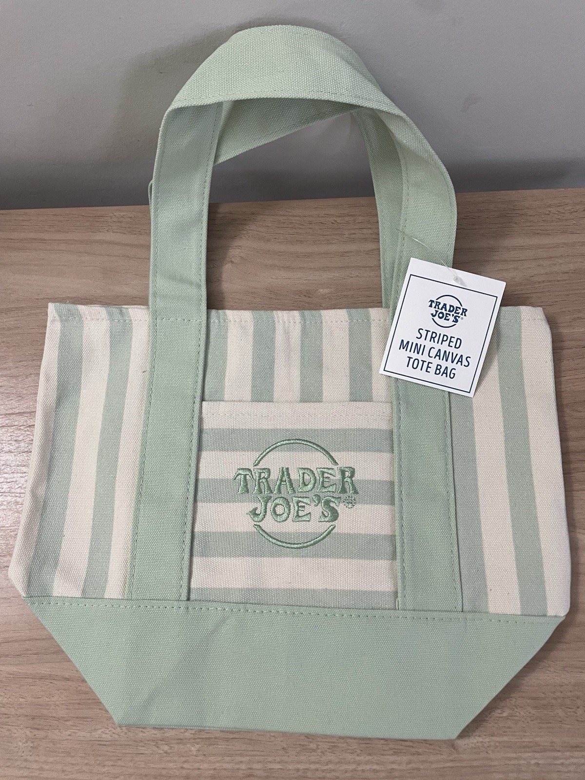Trader Joe’s Striped Mini Canvas Tote Bag, Green/White, Cotton/Polyester