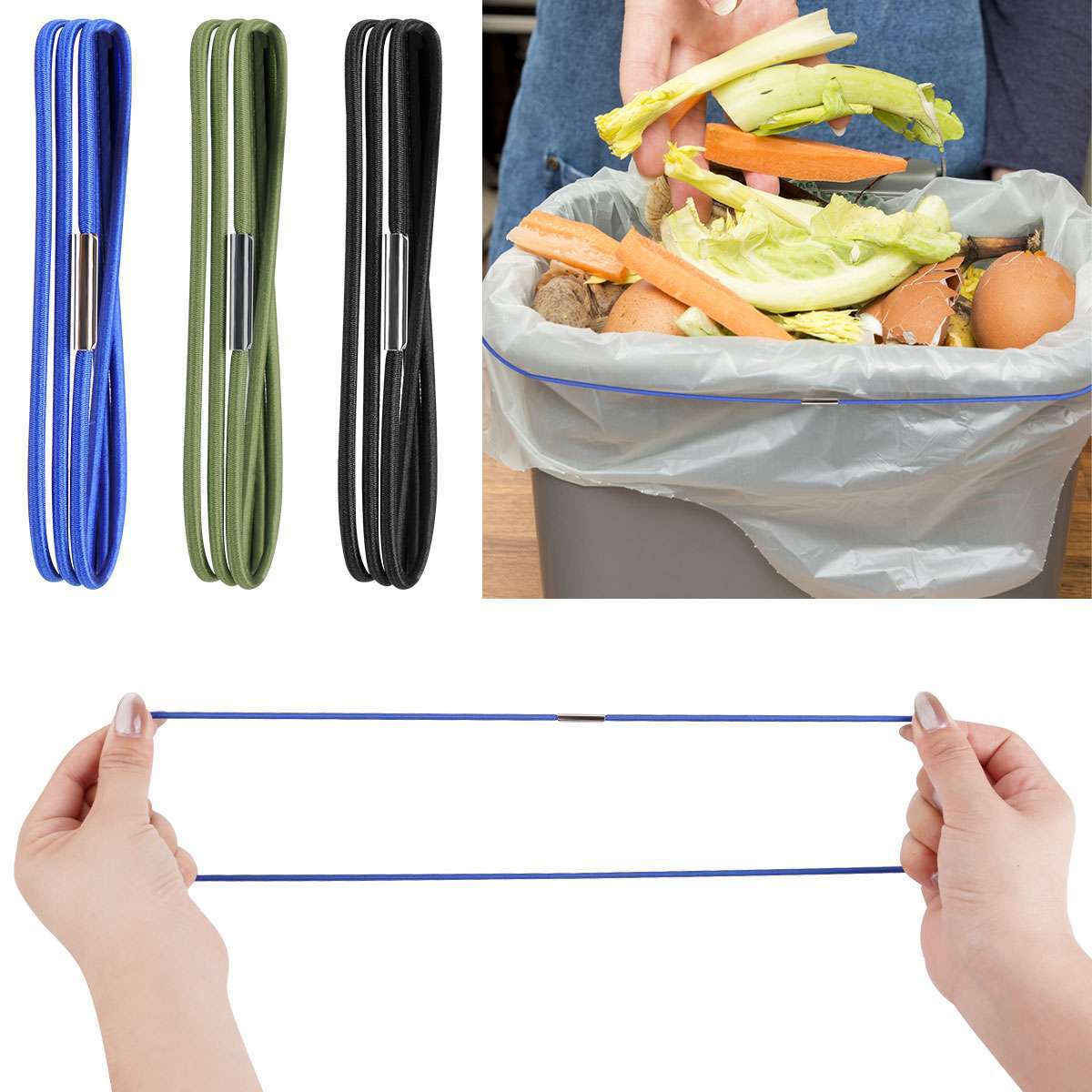 3 Pack Trash Can Bands Garbage Bag Elastic Bands Durable Rubber Band Fit 13-30 G